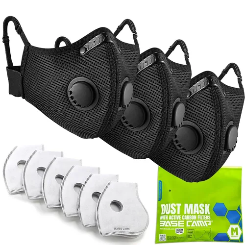 Miniatura 7 de BASE CAMP M Plus Máscara antipolvo, Máscara facial reutilizable y transpirable con 6 filtros de carbón activado para carpintería, construcción