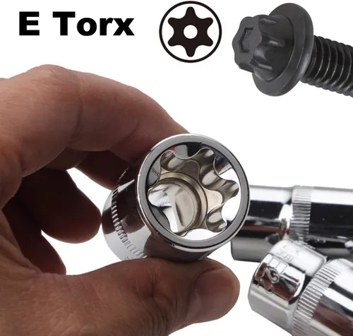 Miniatura 3 de Juego de llaves hembra E Torx con estuche, 1/4, 3/8, 1/2 pulgadas Drive E4-E24 Kit de llaves de torque externas, 14 piezas Negro