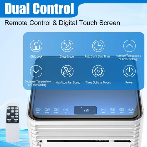 Miniatura 3 de GOFLAME Aire acondicionado portátil, potente unidad de CA de 8000 BTU con control remoto y 4 ruedas universales, enfriador de aire 3 en 1