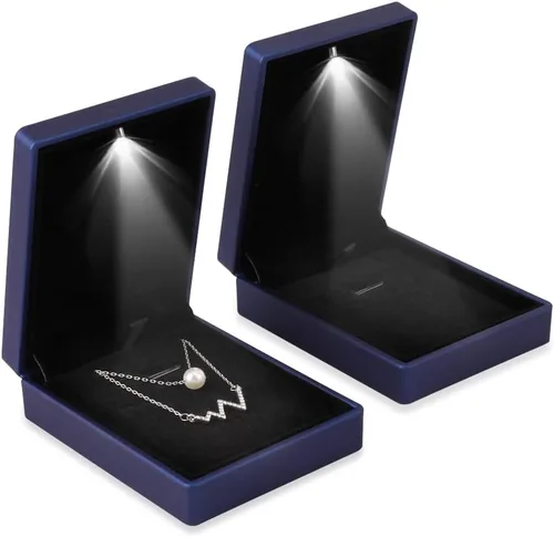 Miniatura 2 de iSuperb 2 cajas con colgante LED para collar iluminado exhibición de joyas para propuestas compromiso boda regalo azul profundo