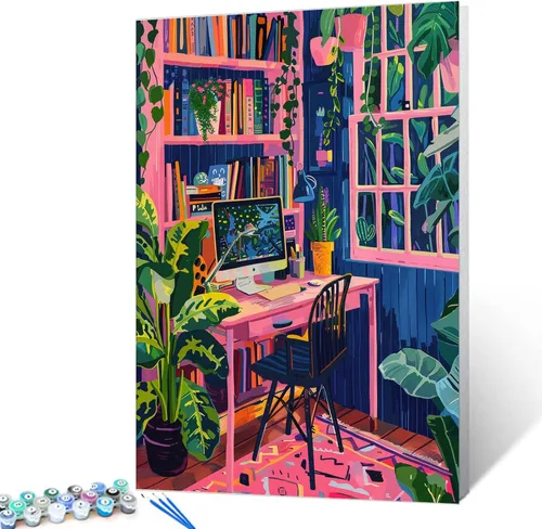 Miniatura 31 de Aihonmin Estantería 6 Pack Pintar por Números para Adultos Libros Pintura DIY sobre Lienzo con Pinceles Pigmento Manualidades DIY Pintura Acrílica