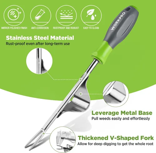 Miniatura 3 de WORKPRO Herramienta extractora de malezas, base de palanca de metal y horquillas en forma de V para una fácil eliminación de malezas y excavación