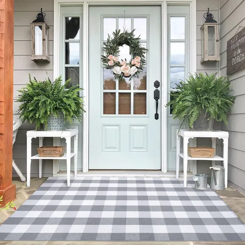 Miniatura 14 de IOHOUZE Alfombra Rayada Gris y Blanca - 27.5" X 43" Tapetes para Puerta Delantera al Aire Libre, Alfombra Lavable para Decoración de Porche
