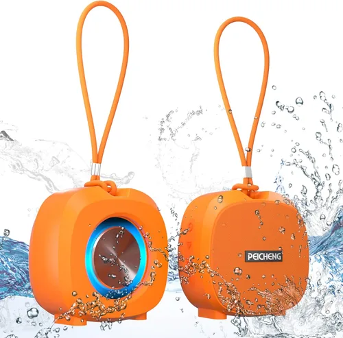 Miniatura 8 de PEICHENG Altavoz, pequeño altavoz portátil Bluetooth inalámbrico IPX5 impermeable para ducha, sonido estéreo fuerte, graves profundos, par TWS, Gris