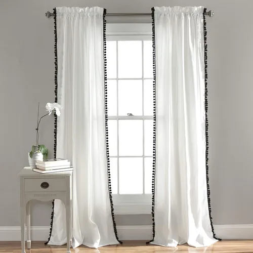 Miniatura 10 de Triangle Home Fashions - Panel de cortinas para vidrio con pompón para decoración de lujo