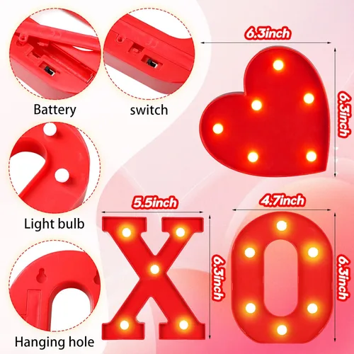 Miniatura 2 de VIHOSE Letrero de Luces LED en Forma de Letras para el Día de San Valentín, Decoración de Mesa, Letras Iluminadas a Pilas para Hogar, Bares, XO XO