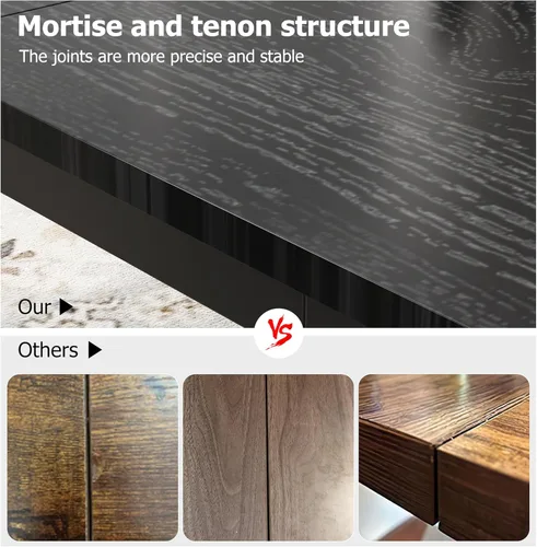 Miniatura 6 de GarveeHome Mesa de comedor industrial de 70.8 pulgadas para 6, mesa de comedor larga de madera con diseño de mortaja y espiga, mesa de cocina