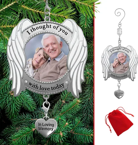 Miniatura 3 de Adorno conmemorativo – Adorno de imagen – Pensé de ti con amor hoy – Alas de ángel esmaltadas y dije de corazón – Bolsa de regalo/almacenamiento