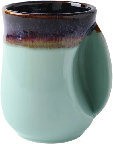 Miniatura 12 de Selamica - Taza de porcelana de 18 onzas con calentador de manos para diestros, taza de café, taza de té para familiares y pareja - Azul