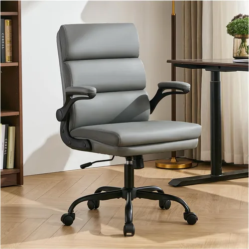 Miniatura 9 de Silla de Oficina Ajustable Silla de Escritorio Respaldo Medio Ejecutiva Cómoda Cuero Sintético Ergonómico Soporte para la Espalda Silla de Blanco