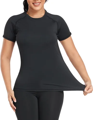 Miniatura 3 de TELALEO Paquete de 4 camisetas de compresión para mujer, camisetas atléticas para correr, camisetas de entrenamiento, capa base, manga corta, yoga