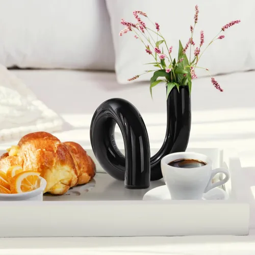 Miniatura 4 de Joeyan Jarrón pequeño de cristal negro hecho a mano, florero decorativo geométrico de cristal para centros de mesa modernos del hogar, sala