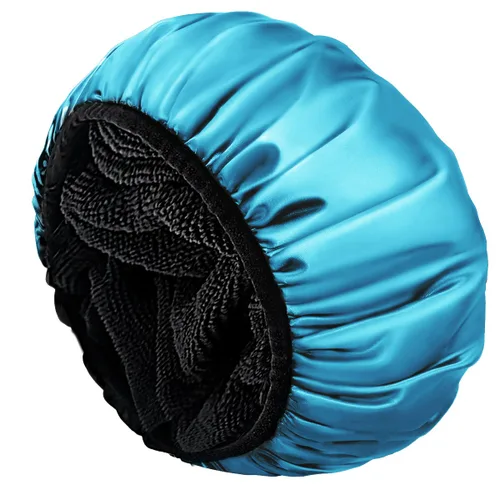 Miniatura 18 de Aquior Gorro de ducha con forro de rizo para mujer, reutilizable, triple capa impermeable, extra grande para mujeres de pelo largo (negro)