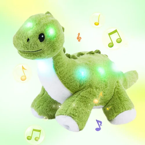 Miniatura 12 de Glow Guards Peluche de dinosaurio Triceratops de 12 pulgadas, juguete de peluche de dinosaurio suave con luces nocturnas mágicas y canción de cuna