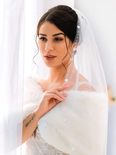 Miniatura 6 de Unicra Velo de novia de novia con peine velos de tul de novia accesorios de pelo para novias 1 nivel de longitud de la punta del dedo 35.4 pulgadas