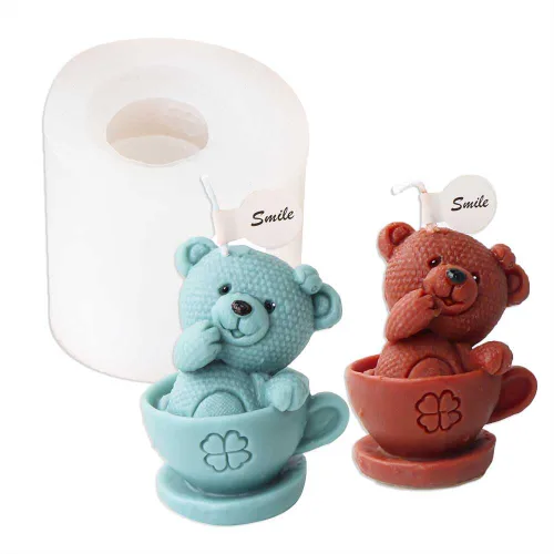 Tone Fun Moldes de silicona con forma de oso de taza para hacer velas, resina, velas de aromaterapia, jabón de cera hecho a mano, decoración del