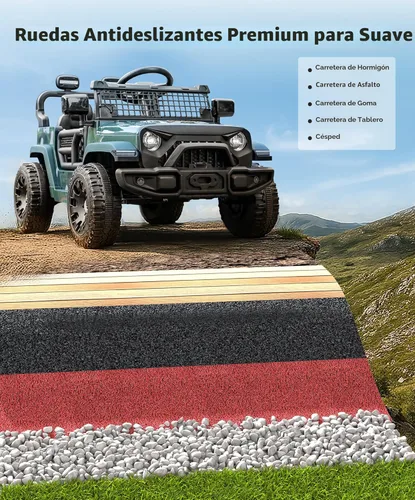 Miniatura 4 de ELEMARA Auto de Paseo, Vehículo de paseo con Bluetooth para niños pequeños, vehículos a batería de 12 V con control remoto, camión todoterreno Verde
