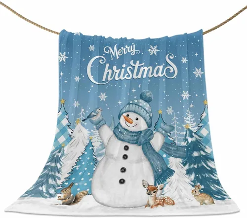 Miniatura 86 de Mantas de Tiro de Muñeco de Nieve de Navidad, Manta de Vellón Suave de Vacaciones de Invierno Decorativa para Hogar Sofá Sillón Silla Sala de Estar