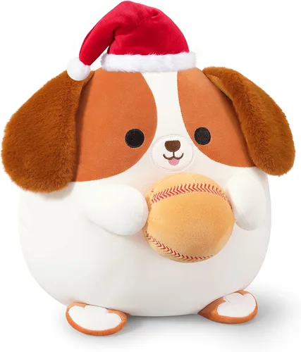 Onsoyours Animal de Peluche Original de Perro Beagle Navideño con Gorro de Béisbol de Santa - Juguete de Peluche de Cachorro Deportivo Suave de 12