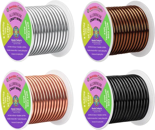 Miniatura 120 de Mandala Crafts - Alambre de aluminio anodizado de 8 calibre para hacer joyas - 9.75 m de alambre flexible negro colorido - Flexible para bonsái