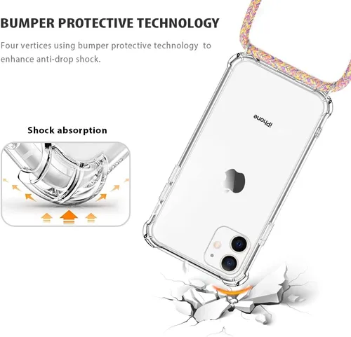 Miniatura 5 de Funda para iPhone 11 con cuello transparente para colgar y colgar en el hombro, cubierta de teléfono cruzada, para mujeres y niñas, funda protectora