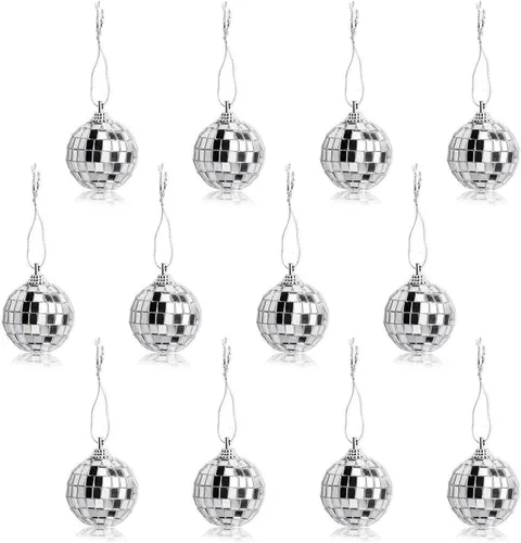 Miniatura 8 de 12 piezas de bola de espejo de disco plateada para decoración de fiesta, adornos de árbol de Navidad, boda, cumpleaños (3CM)