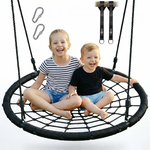 Trekassy Columpio de árbol de tela de araña de 40 pulgadas para niños y adultos, columpio de red al aire libre con marco de acero y 2 correas para