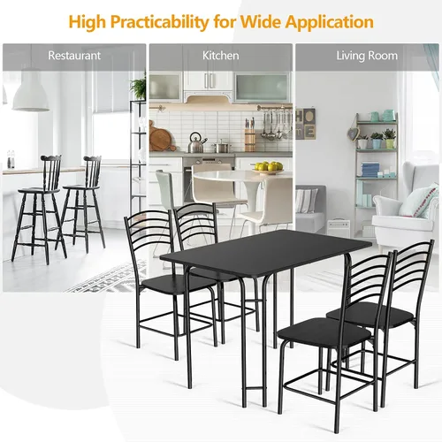 Miniatura 7 de Giantex Juego de 5 mesas de comedor para 4 personas, mesa de cocina moderna y 4 sillas, parte superior de madera y patas de metal, muebles
