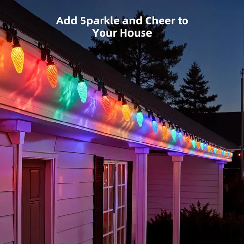 Miniatura 4 de Luces LED C9 de Navidad para exteriores, 97 pies, 150 LED, impermeables, decoraciones navideñas de fresas, luces de cadena, enchufables, luces