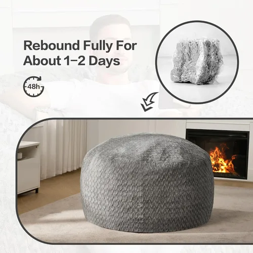 Miniatura 9 de Hobestluk Puf grande de 4 pies para adultos, con funda de piel de felpa chevrón, puf grande para sala de estar, dormitorio, residencia estudiantil