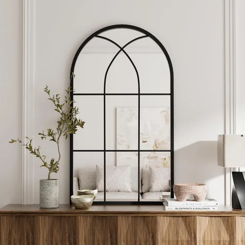 Miniatura 22 de Rowjut Espejo de pared en forma de arco de 30 x 20 pulgadas, espejo decorativo de pared y baño con marco de hierro, espejos de pared superior