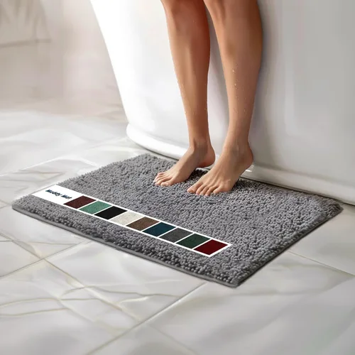 Miniatura 14 de Muddy Mat Alfombras de Baño de Chenilla de Microfibra de Secado Rápido Antideslizantes Lavables, Extra Gruesas, Suaves y Altamente Absorbentes Gris
