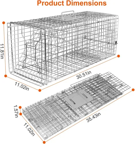 Miniatura 9 de Trampa de jaula de animales vivos de 31 pulgadas, trampa plegable resistente para gatos callejeros, mapaches, ardillas, zorrillos, marmotas, topos