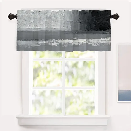 Miniatura 108 de Shrahala Beige and Orange Abstract Art Brushstrokes Blackout Curtain Tiers, Abstract Oil Paint Kitchen Valance Light Blocking Tier Drapes with Rod