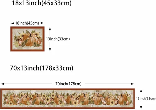 Miniatura 3 de Juego de 6 caminos de mesa y manteles individuales con diseño de calabazas de acuarela, color naranja otoñal, juego de tapetes de comedor de lino