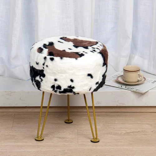 Miniatura 9 de Otomana de Piel Sintética con Estampado de Vaca 13"x13"x17" Asiento de Banco de Entrada Suave y Mullido Redondo Resistente Otomana de Acento Vaca