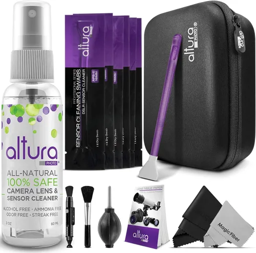 Altura Photo Kit profesional de limpieza de cámara para cámaras DSLR APS-C y sin espejo, limpiador de lentes y sensores, incluye funda, aerosol,