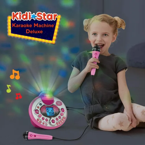 Miniatura 5 de VTech Kidi Star - Máquina de karaoke de lujo, 2 micrófonos con adaptador de CA, color rosa