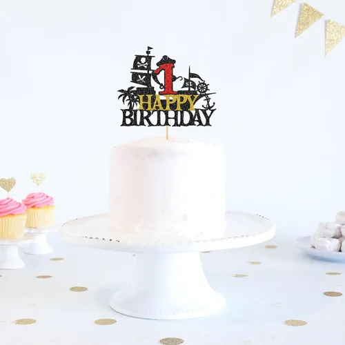 Miniatura 6 de Decoración para pastel de cumpleaños de 1er cumpleaños, barco pirata náutico de vela para primer cumpleaños, decoración de fiesta de cumpleaños