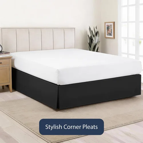 Miniatura 4 de Falda de cama de lujo con diseño hotelero a medida, pliegues en caja, caída de 14 pulgadas, tamaño Twin, color negro