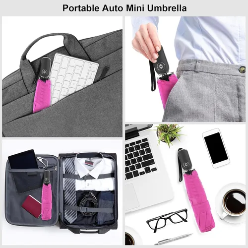 Miniatura 27 de LEAGERA Paraguas de viaje compacto para bolso, mango plano, impermeable para lluvia ligera