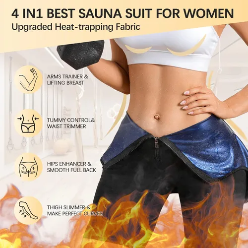 Miniatura 4 de Traje de sauna para mujer, entrenamiento de cintura de cuerpo completo, traje de sudor de manga corta con pantalones cortos moldeador de cuerpo