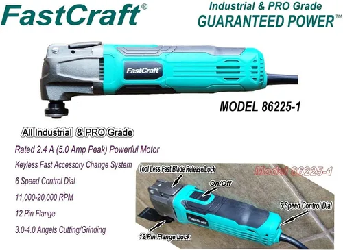 Miniatura 5 de FastCraft - Multiherramienta + 3 hojas de sierra, modelo 86225-1, nueva herramienta oscilante, motor de potencia pico de 5.0 amperios
