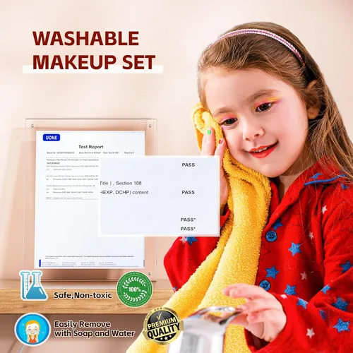 Miniatura 6 de Juegos de maquillaje para niñas - Juguetes de maquillaje lavables para niños pequeños con espejo, mesa de vestir con soporte, juegos de maquillaje