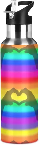 Miniatura 8 de Rainbow Stripes - Botella de agua aislada de acero inoxidable con pajilla, botellas de agua a prueba de fugas, botella de agua deportiva sin BPA