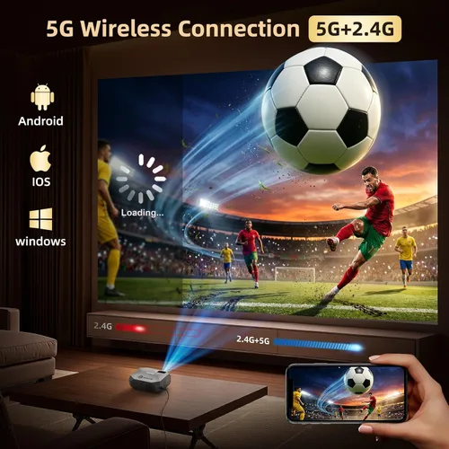 Miniatura 3 de FUDONI Proyector con WiFi y Bluetooth, soporte 4K para exteriores, proyector HD 1080P Max 300 pulgadas, proyector portátil de cine en casa Negro
