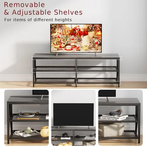 Miniatura 4 de Soporte de TV para televisores de hasta 65 pulgadas, mesa consola de TV industrial de 55 pulgadas de largo con estantes de almacenamiento de 3