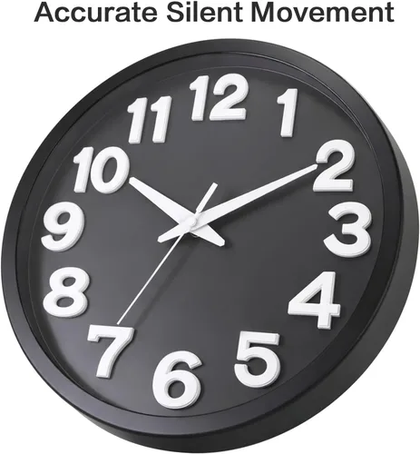 Miniatura 2 de Caysie Reloj de pared silencioso de números 3D de 12 pulgadas, moderno reloj redondo de cuarzo a pilas, decorativo para cocina, dormitorio, sala