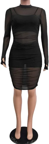 Miniatura 5 de Sprifloral - Vestido largo sexi y entallado para mujer diseño de manga larga cuello alto colorido de malla transparente