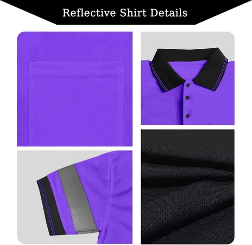 Miniatura 5 de SMASYS Polo de seguridad - Construcción reflectante Hi-viz ropa de trabajo camisetas con bolsillos para mujeres y hombres Púrpura